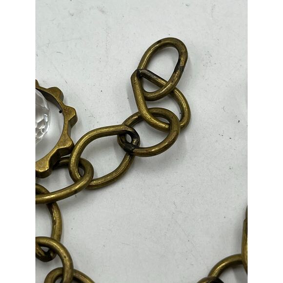 Vintage Style Clear Faceted Quartz Crystal Charm Bracelet Brass Tone 7.5" - Picture 7 of 7